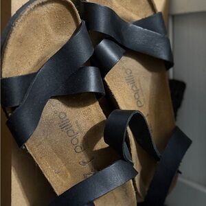 Papillio Birkenstock Black Leather Sandals
